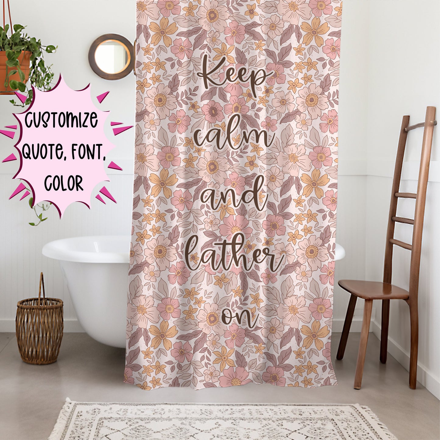 Personalized Boho Floral Shower Curtain