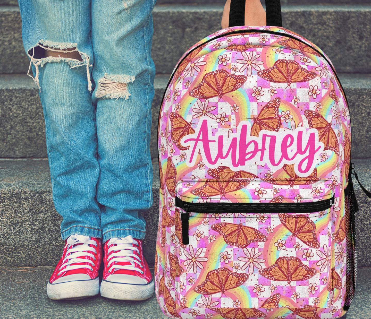 Personalized Kids School Backpack Butterfly Rainbows