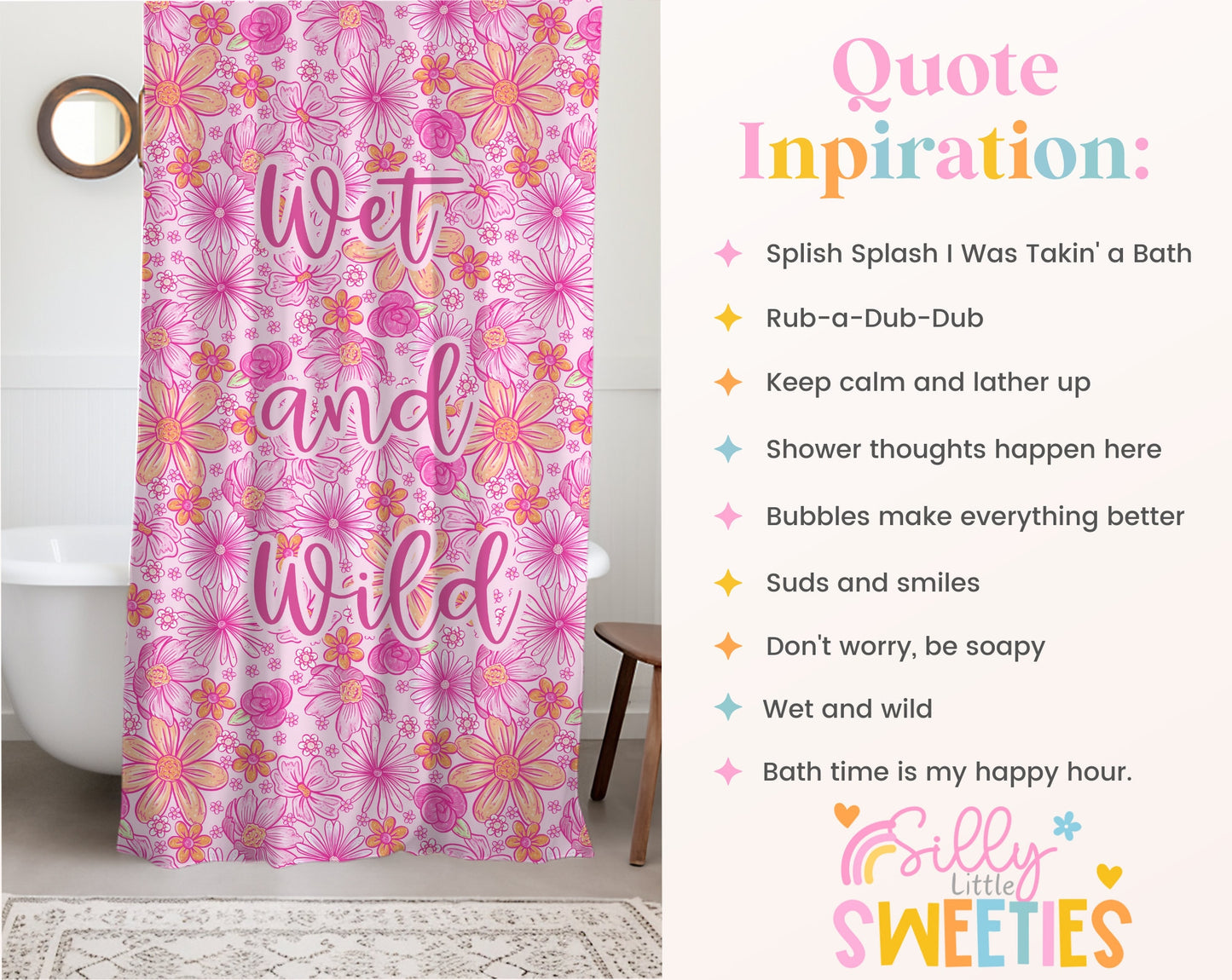 Personalized Boho Floral Shower Curtain