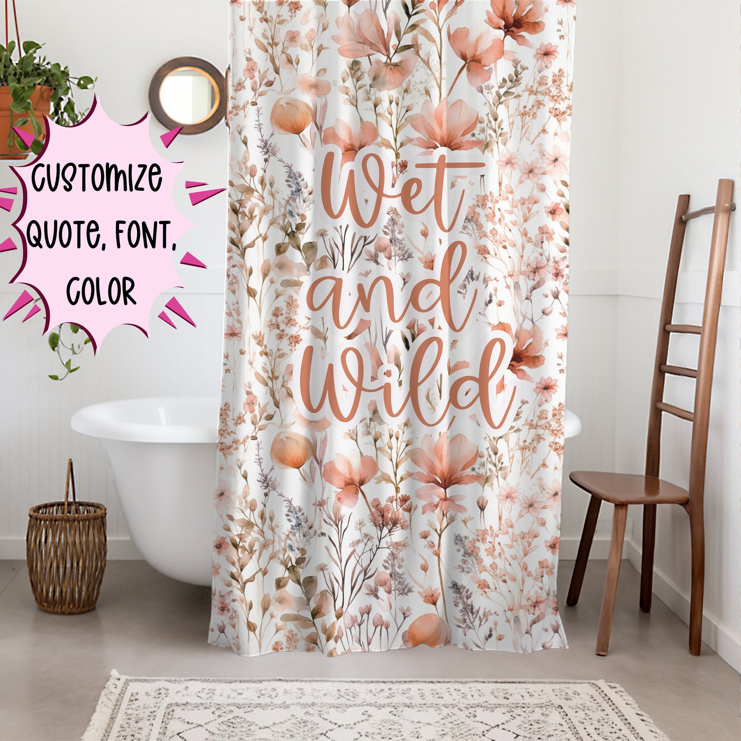 Personalized Boho Floral Shower Curtain