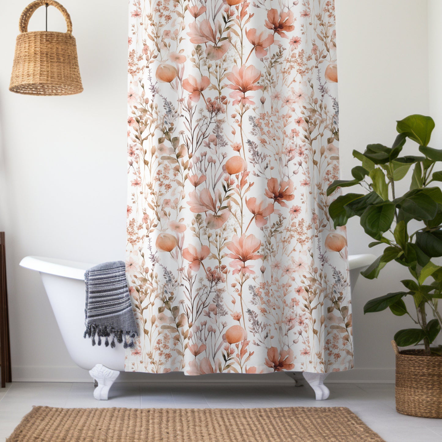 Personalized Boho Floral Shower Curtain