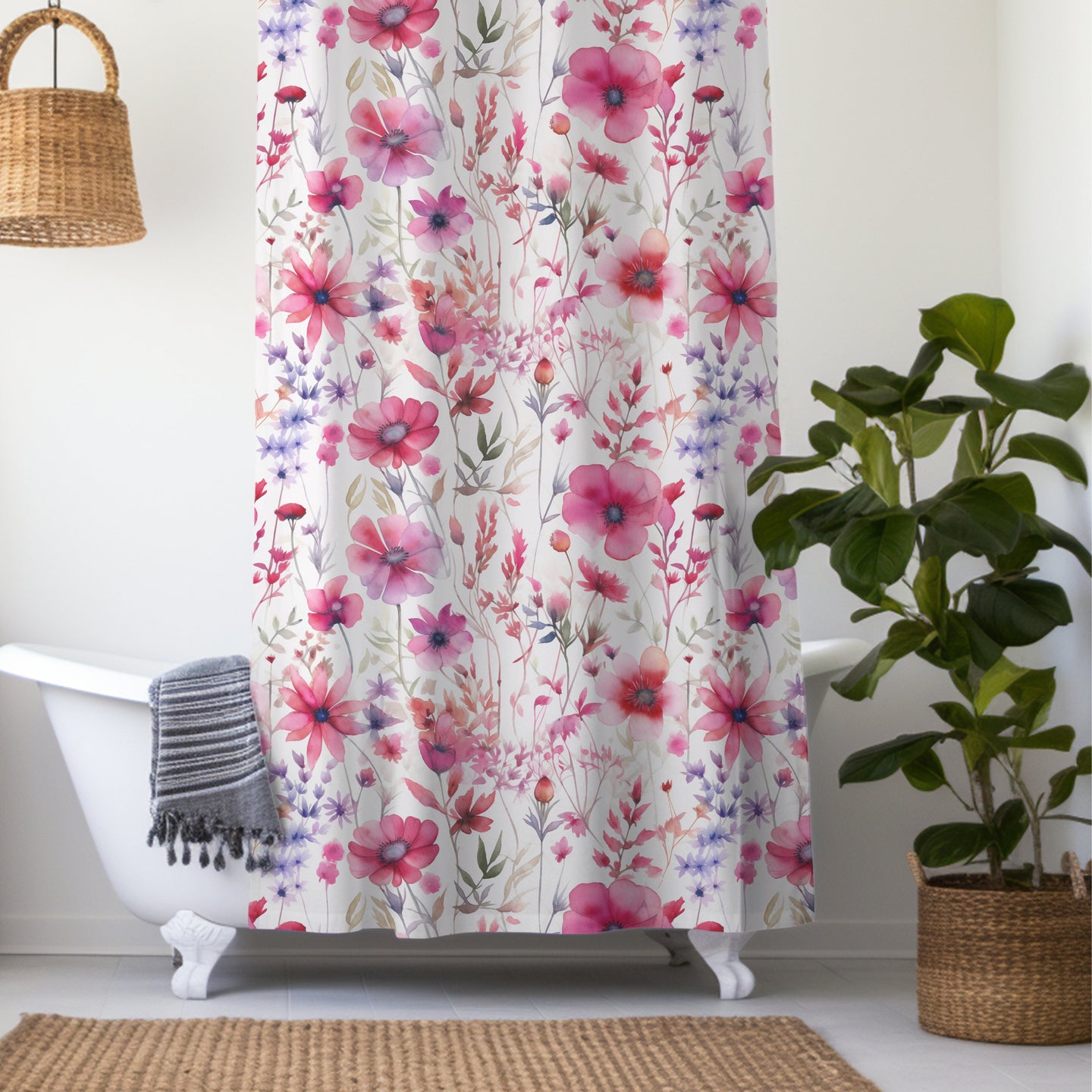 Personalized Boho Floral Shower Curtain