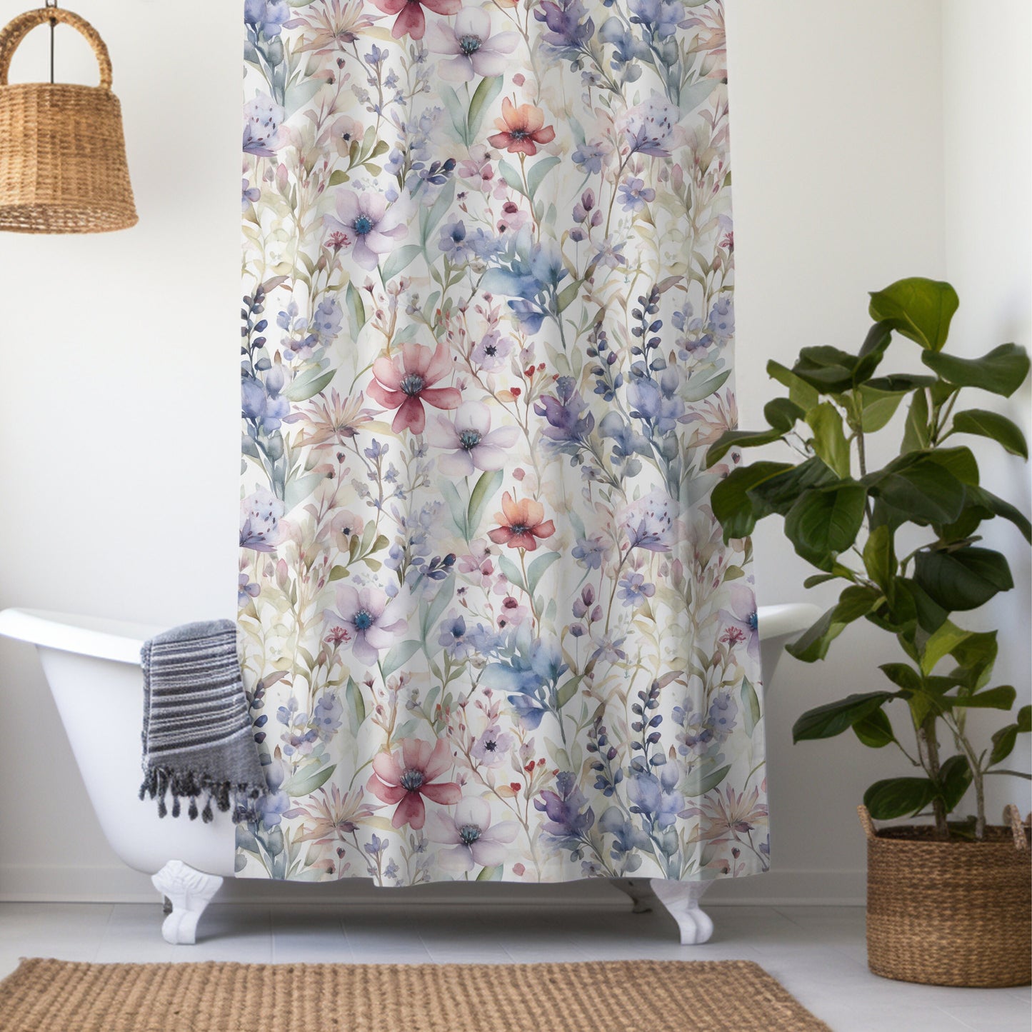 Personalized Boho Floral Shower Curtain