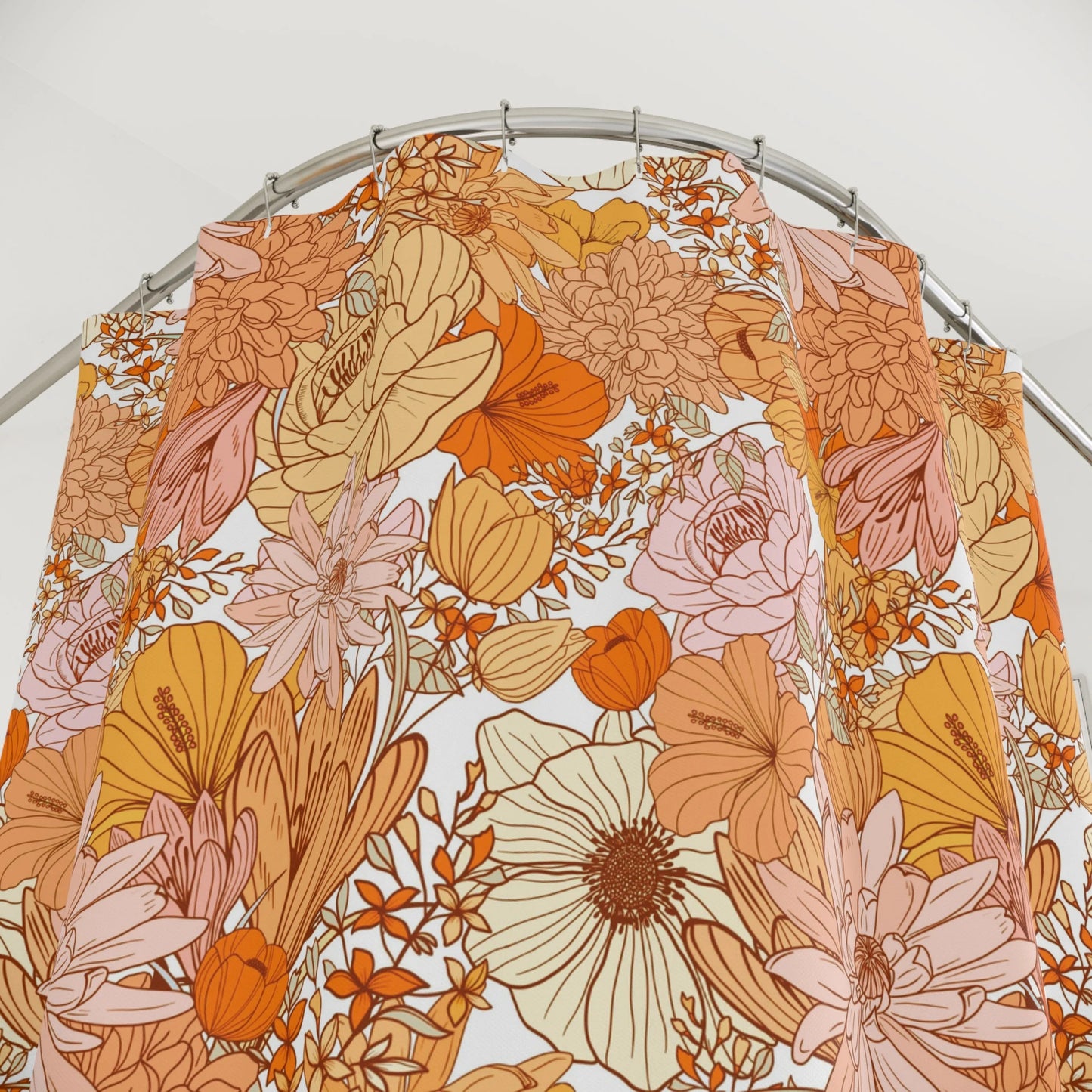 Personalized Orange Boho Floral Shower Curtain