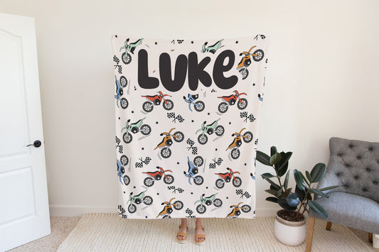 Personalized Blanket for Boys Dirt Bike