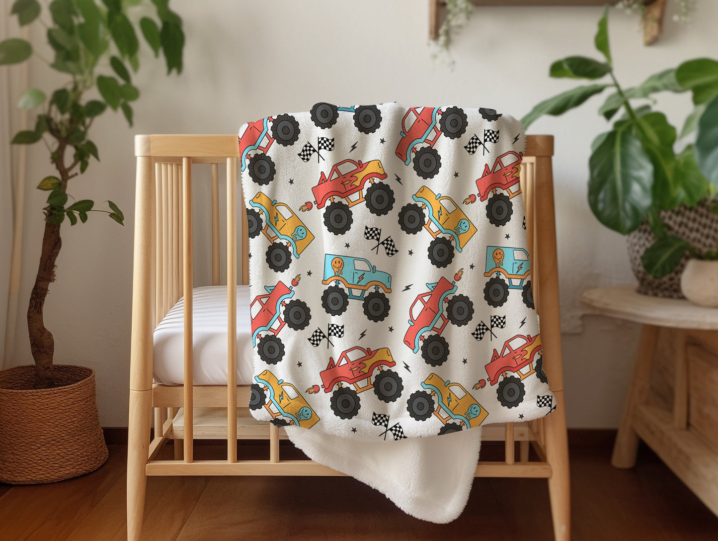 Personalized Blanket for Boys Monster Trucks