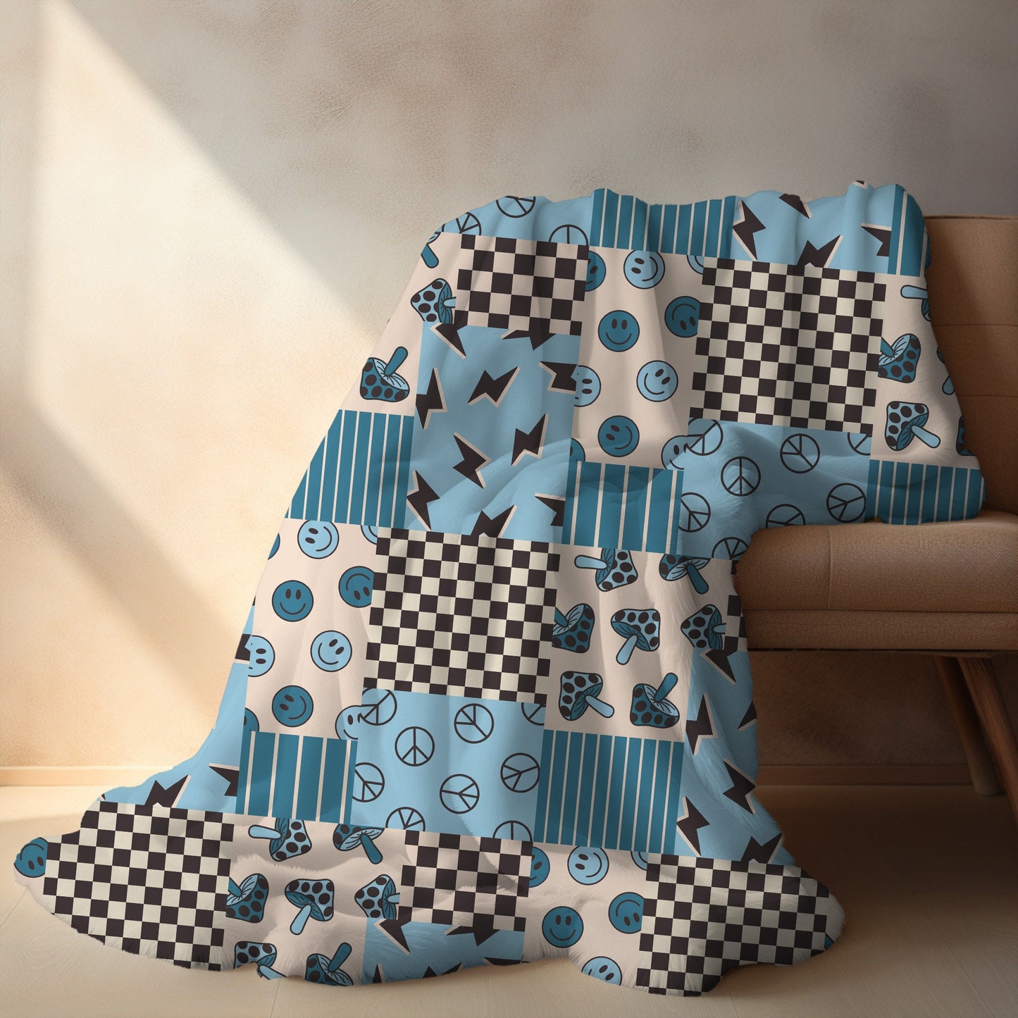 Personalized blanket for boys, Smiley face blanket, checkered throw, birthday gift for him, custom name baby blanket, baby shower gift