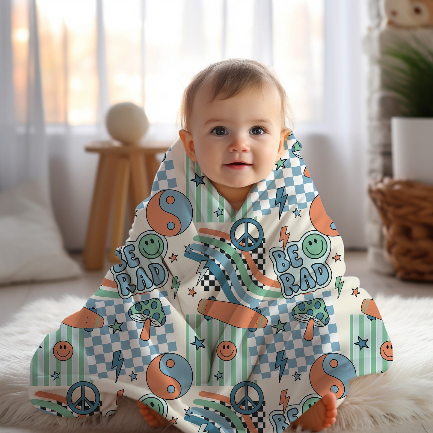 Personalized blanket for boys, Smiley face blanket, checkered throw, birthday gift for him, custom name baby blanket, baby shower gift