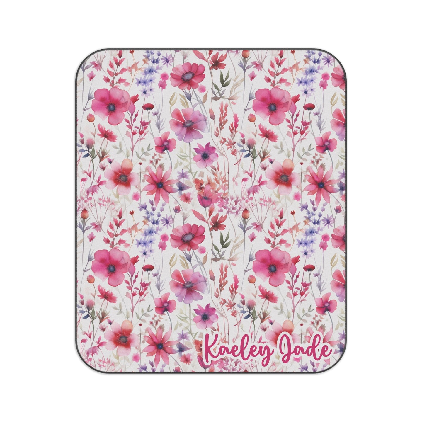 Personalized Pink Floral Picnic Blanket waterproof