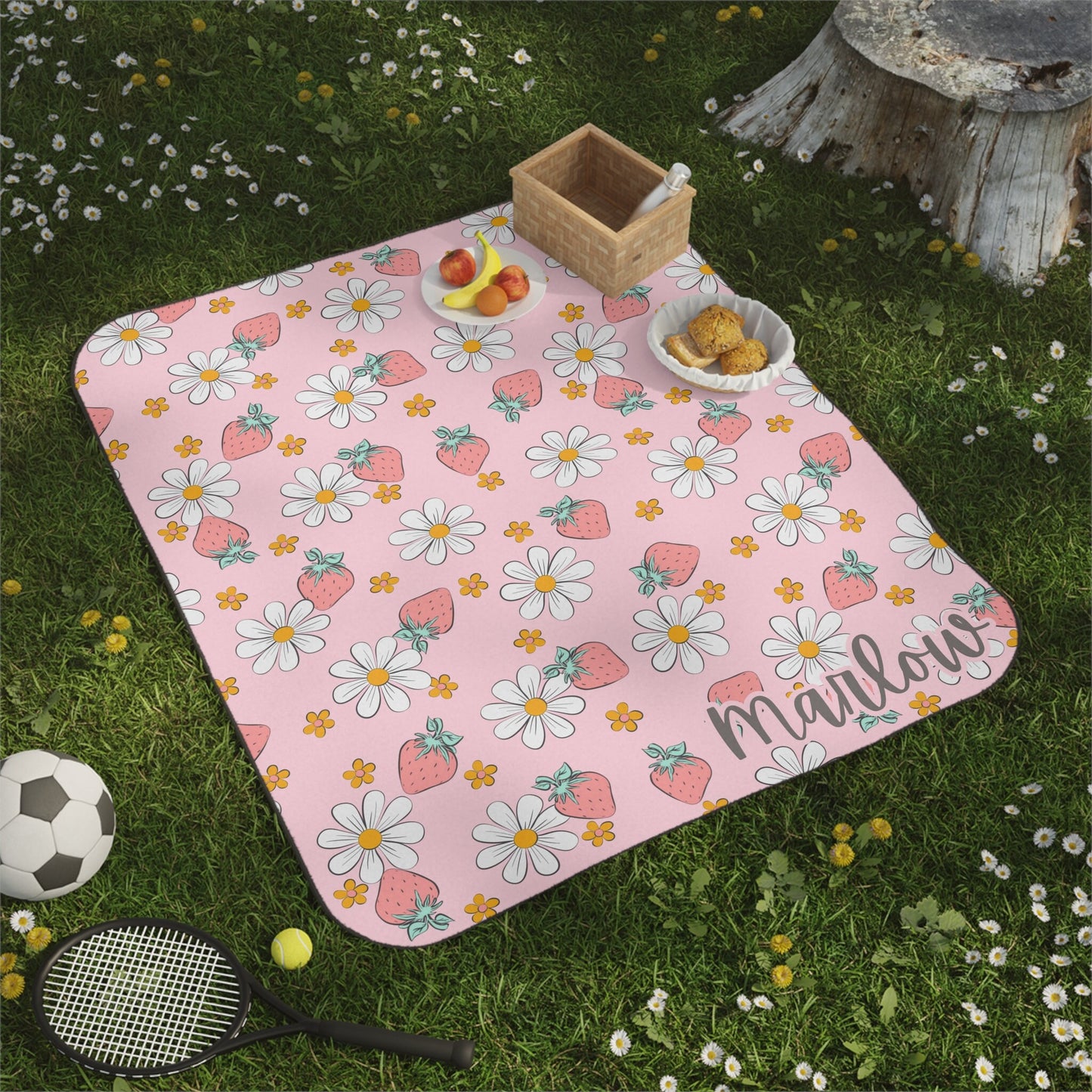 Personalized Strawberry Summer Picnic Blanket Waterproof