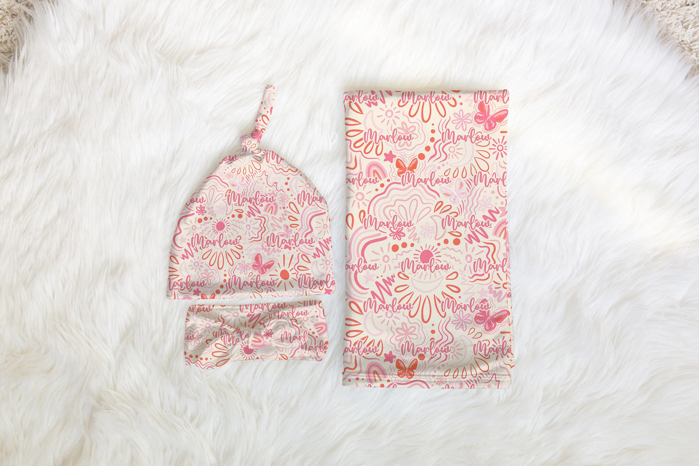 Personalized Pink Baby Swaddle Set