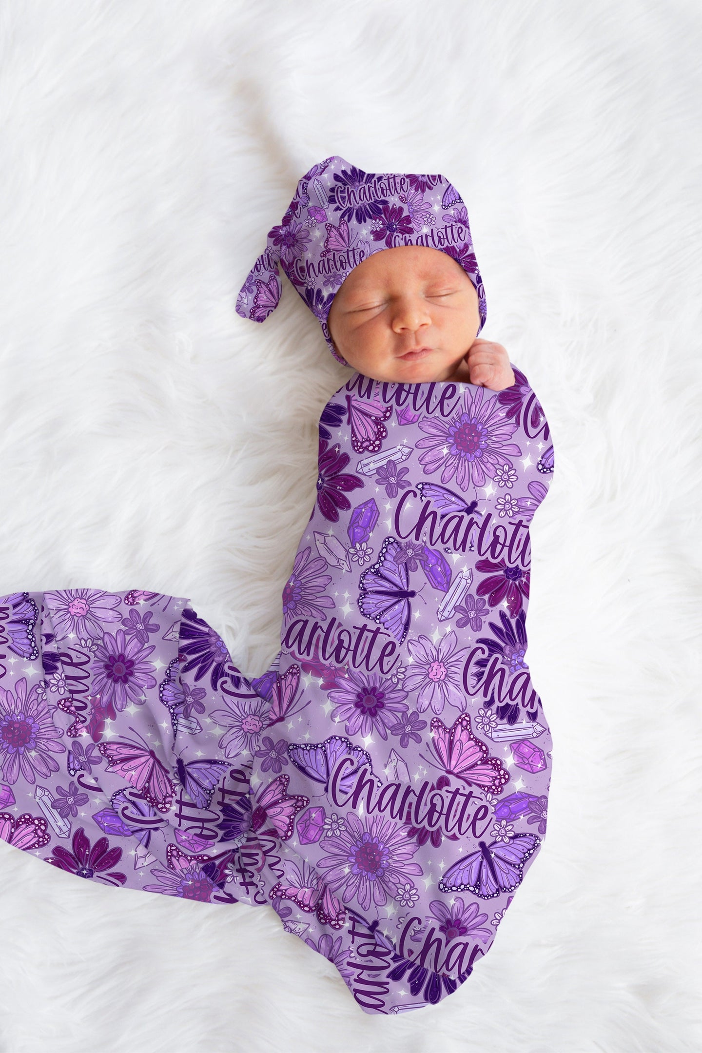 Personalized Purple Butterfly Swaddle Set