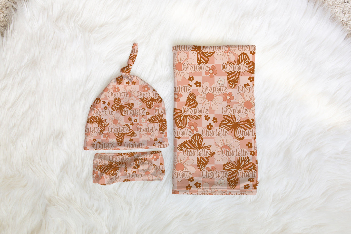 Personalized Boho Butterfly Swaddle Set