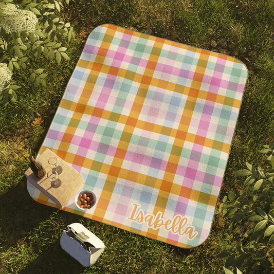 Personalized Picnic Blanket Waterproof Pastel Gingham