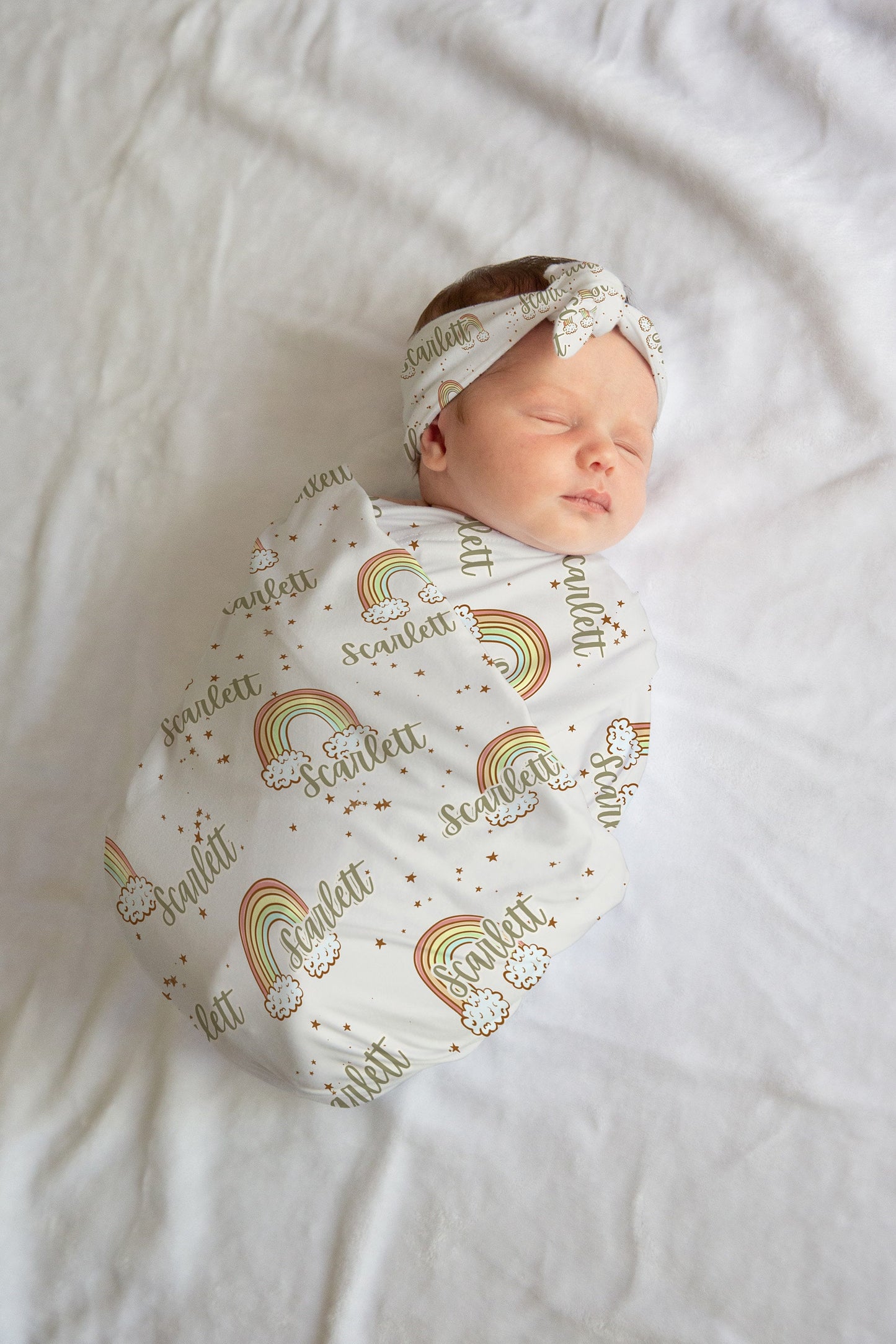 Personalized Swaddle Hat Set Rainbow Baby Blanket