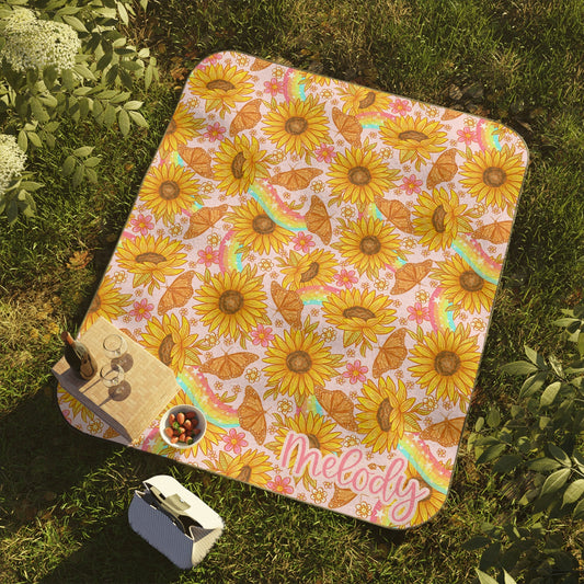 Personalized Yellow Floral Picnic Blanket Waterproof