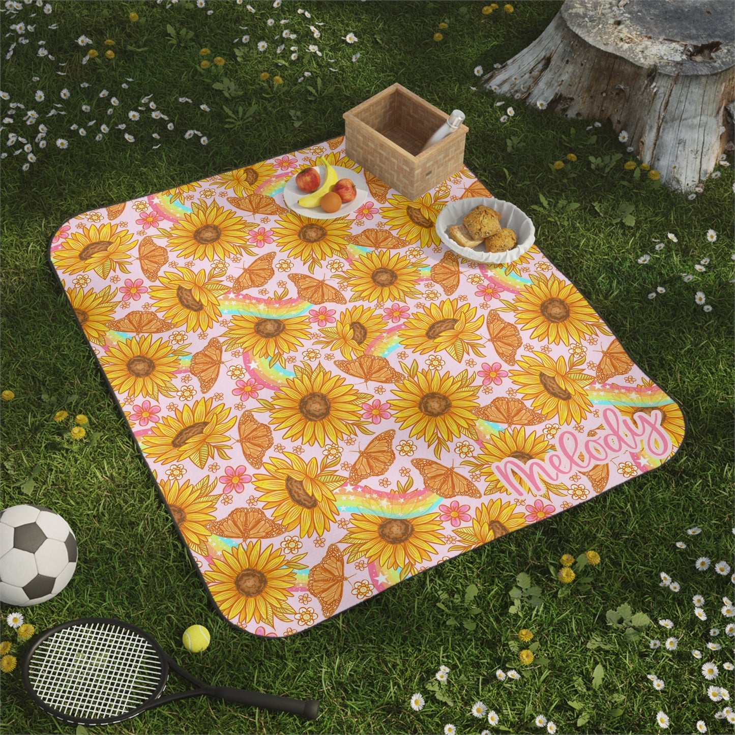Personalized Yellow Floral Picnic Blanket Waterproof