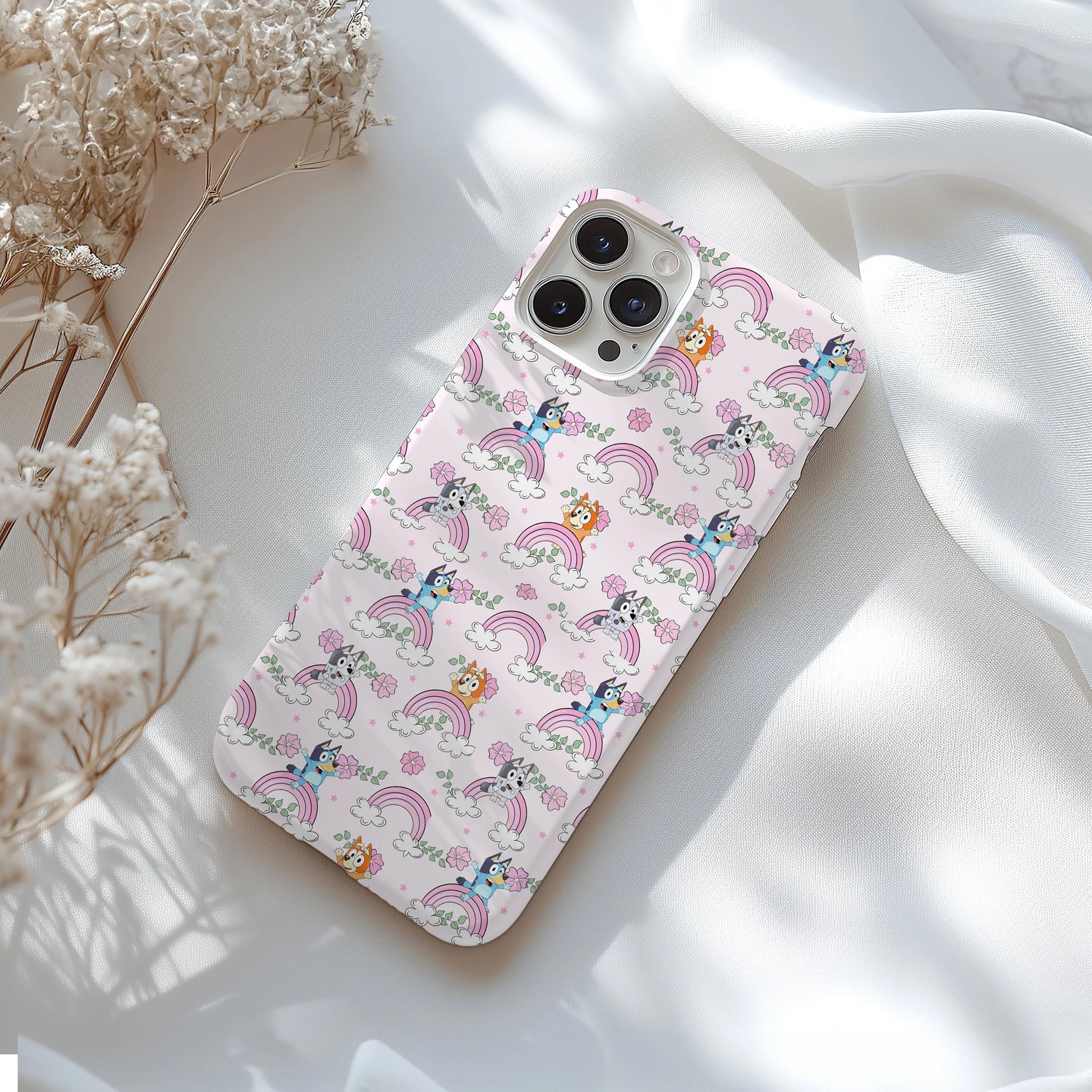 Personalized Pink Bluey Tough Phone Case for iPhone, Samsung and Google Phones