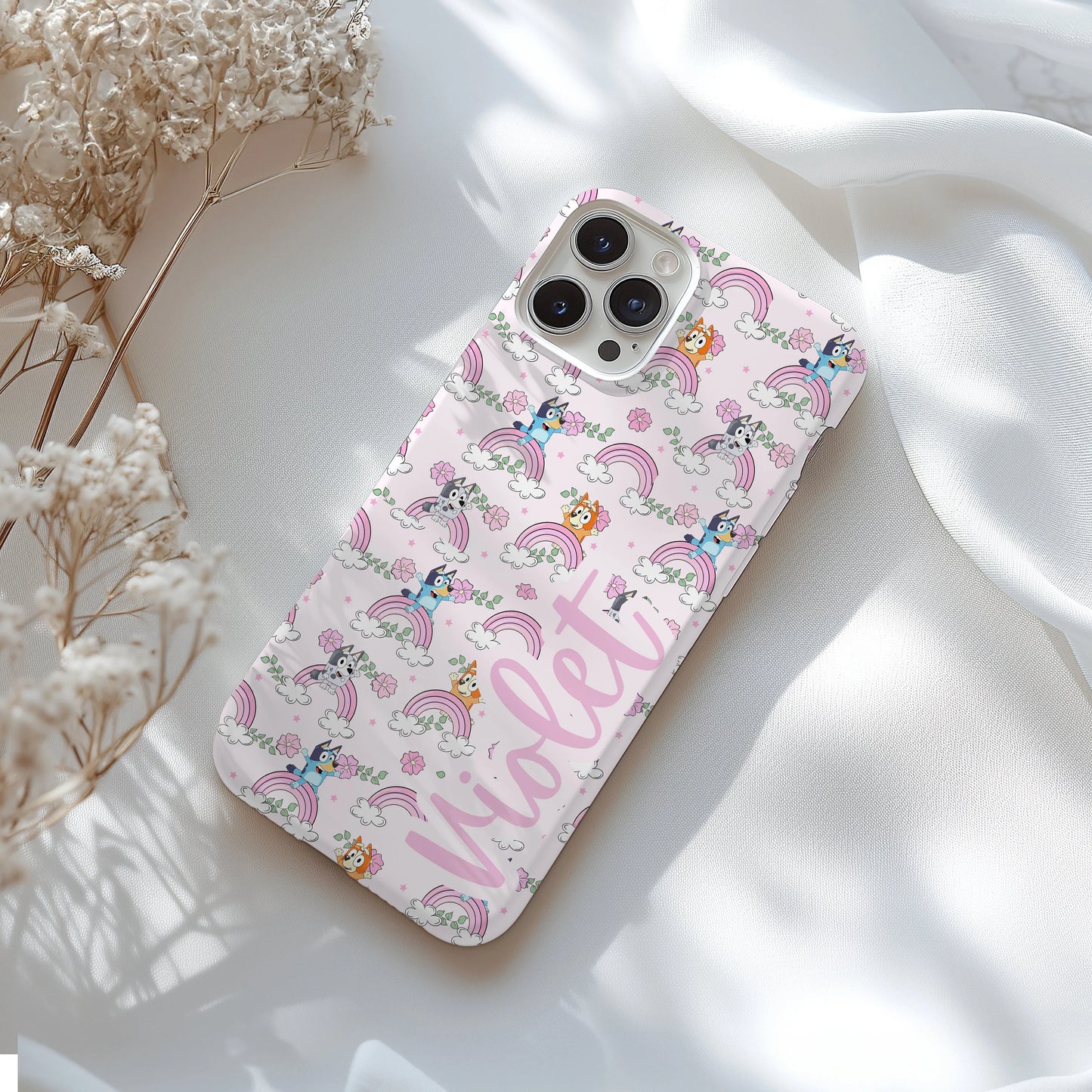 Personalized Pink Bluey Tough Phone Case for iPhone, Samsung and Google Phones