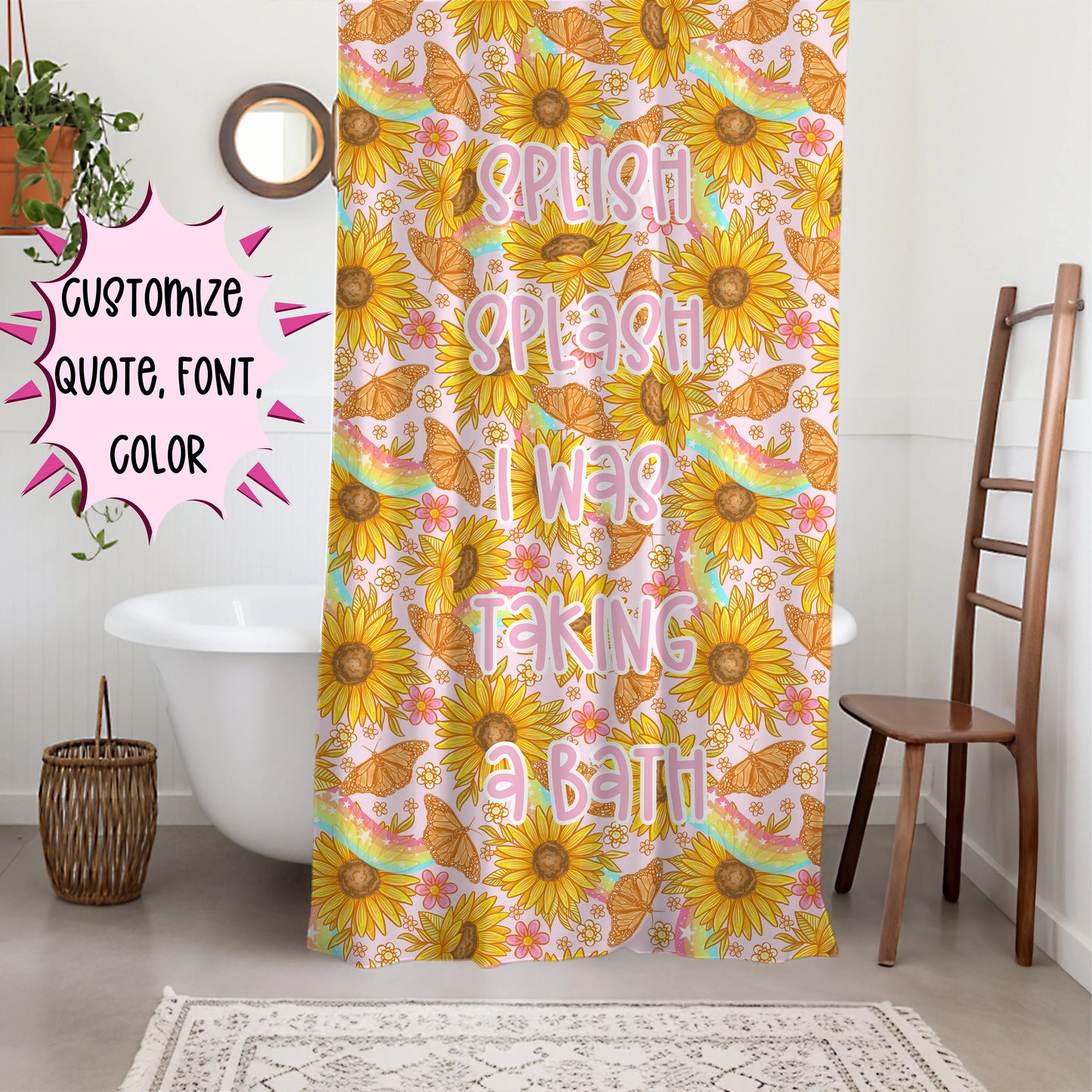 Yellow Floral Boho Shower Curtain Personalized