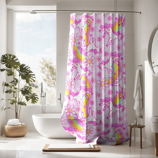 Personalized Pink Unicorn Shower Curtain for Kids