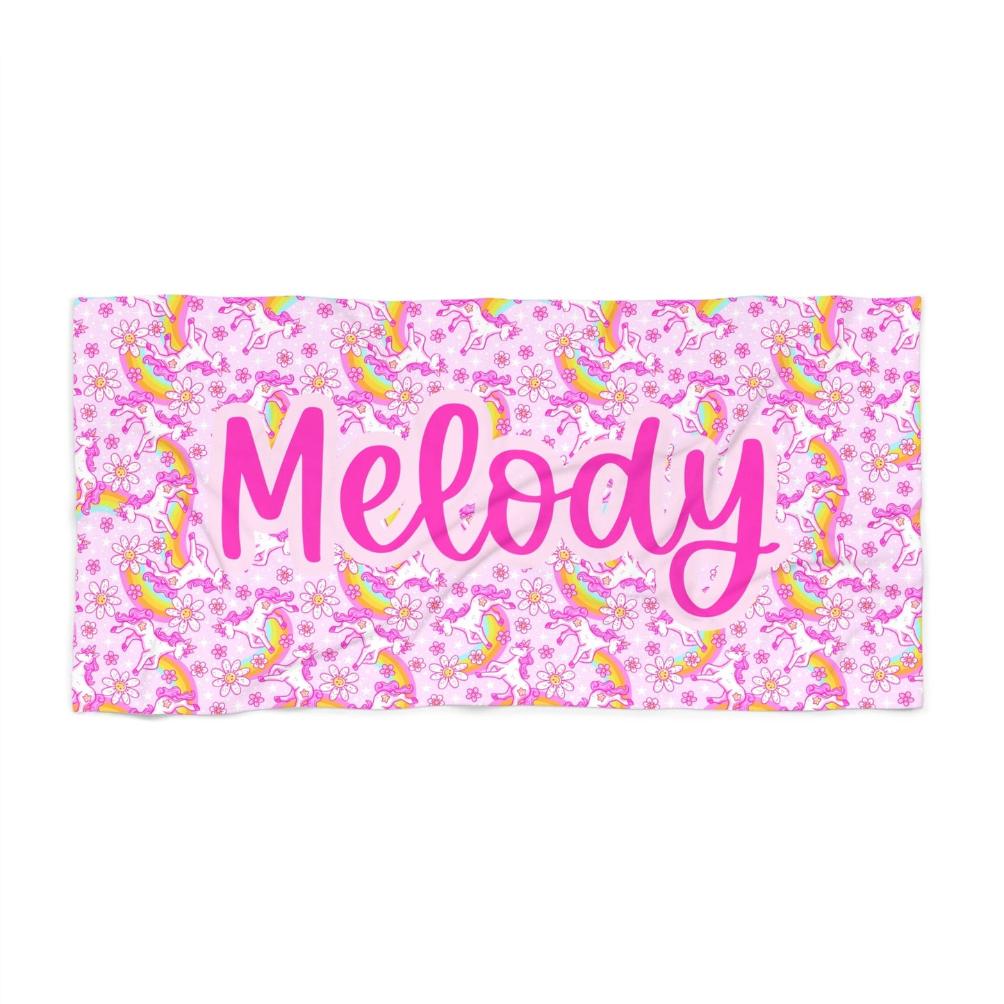 Personalized Name Beach Towel Pink Unicorn