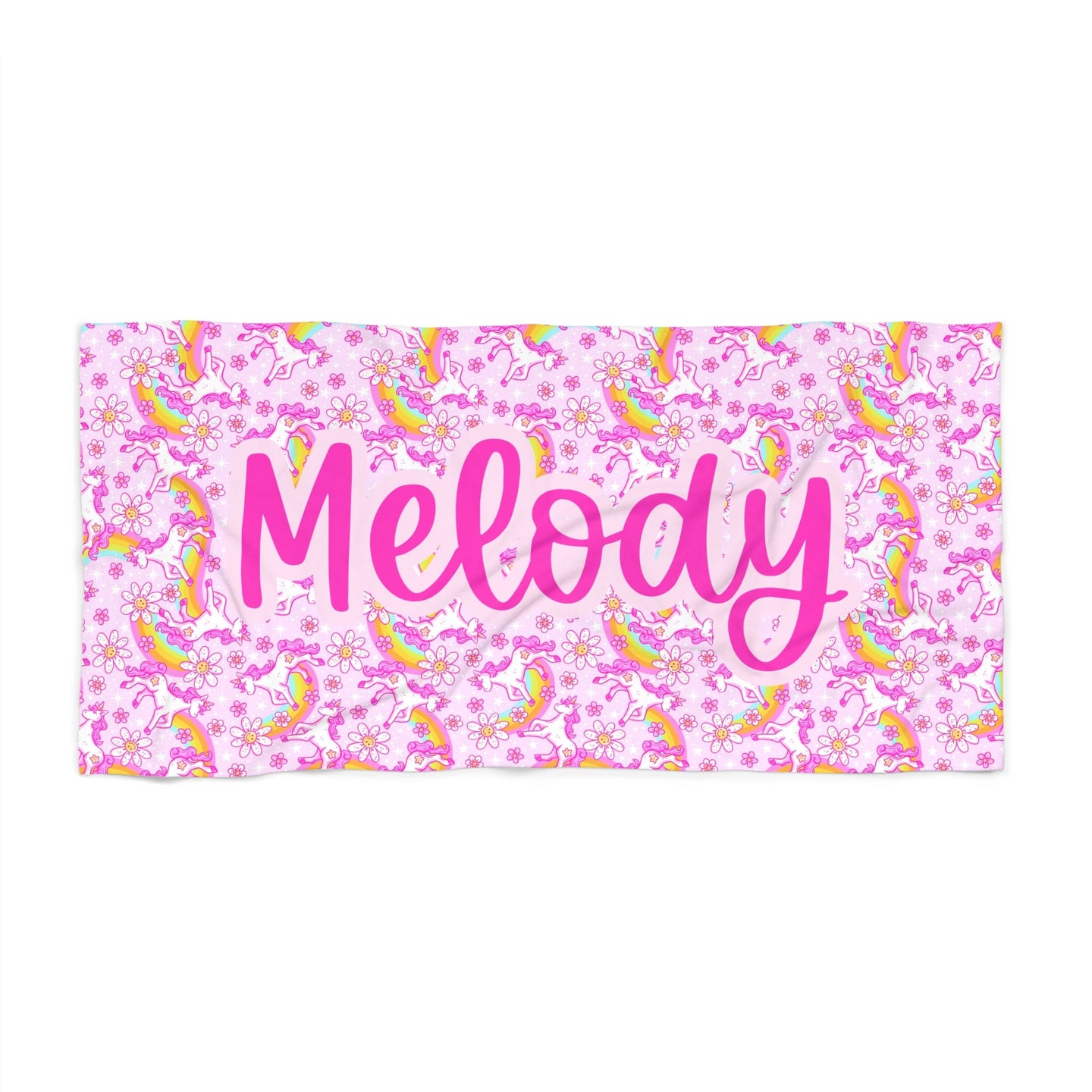 Personalized Name Beach Towel Pink Unicorn