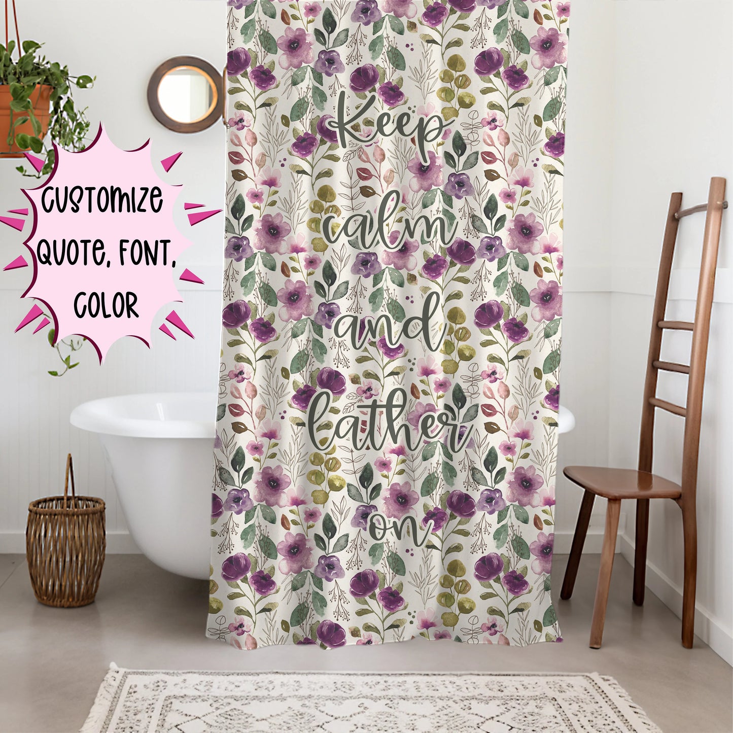 Personalized Floral Vintage Shower Curtain