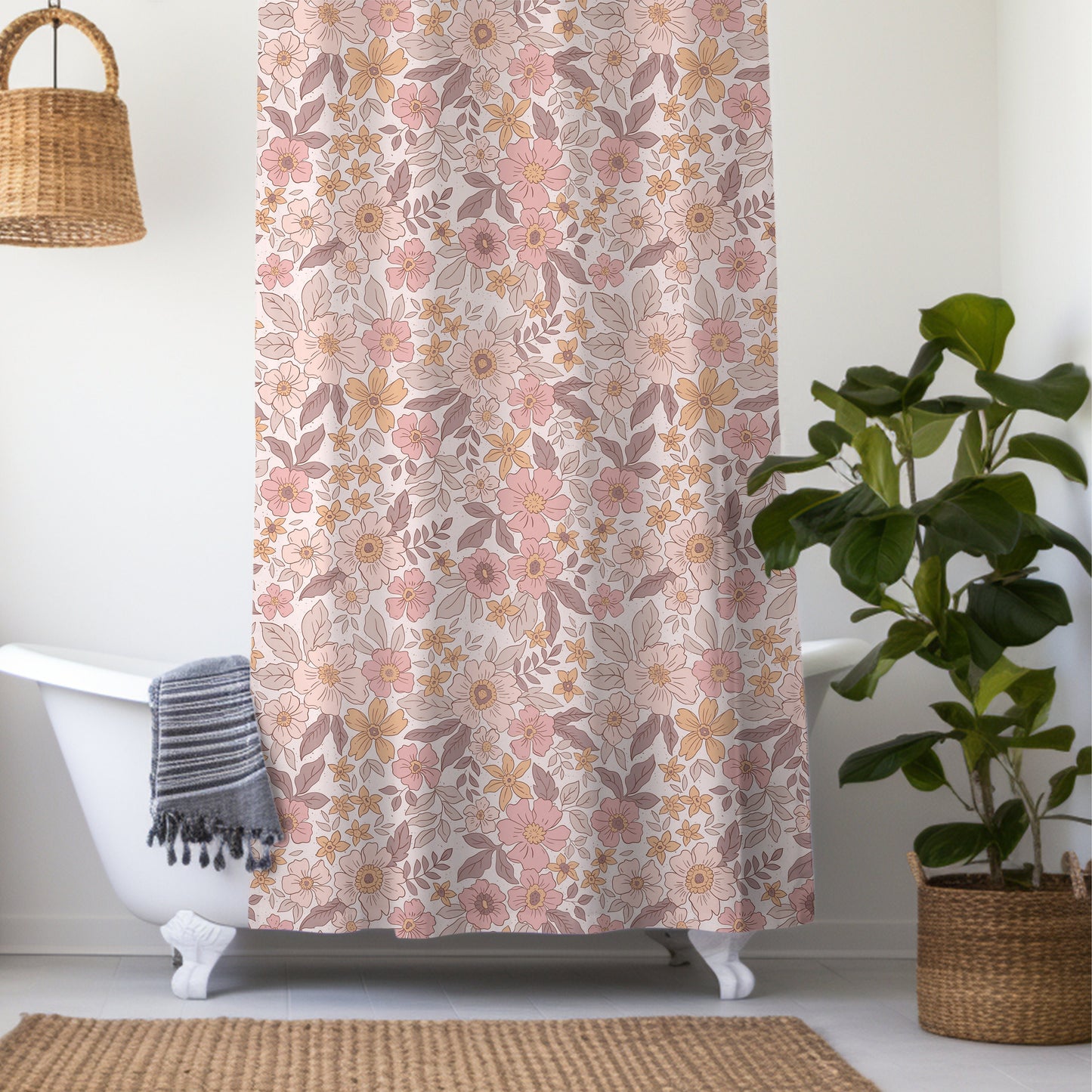 Personalized Boho Floral Shower Curtain