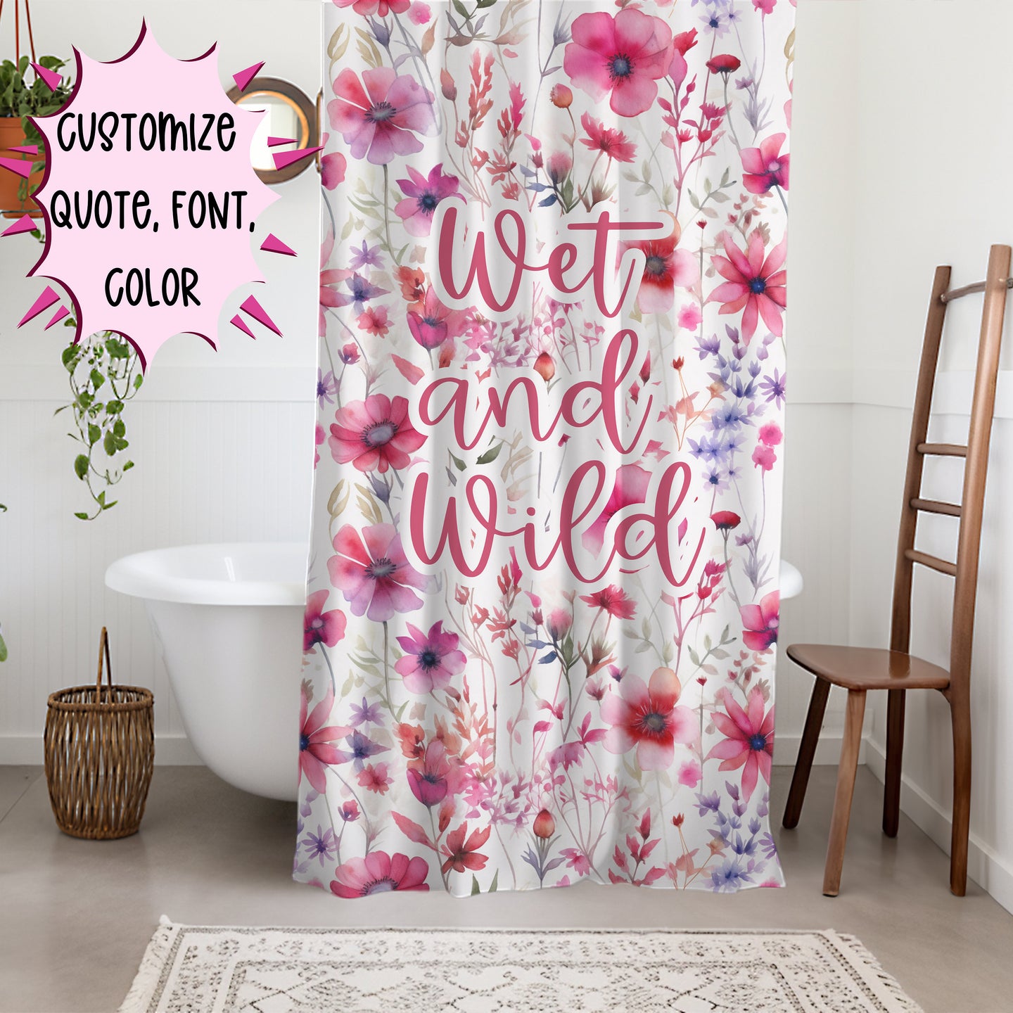 Personalized Boho Floral Shower Curtain