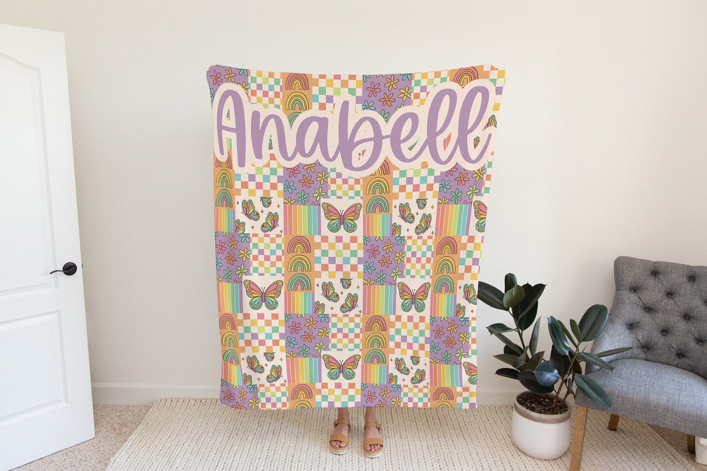 Personalized Patchwork Butterfly Blanket