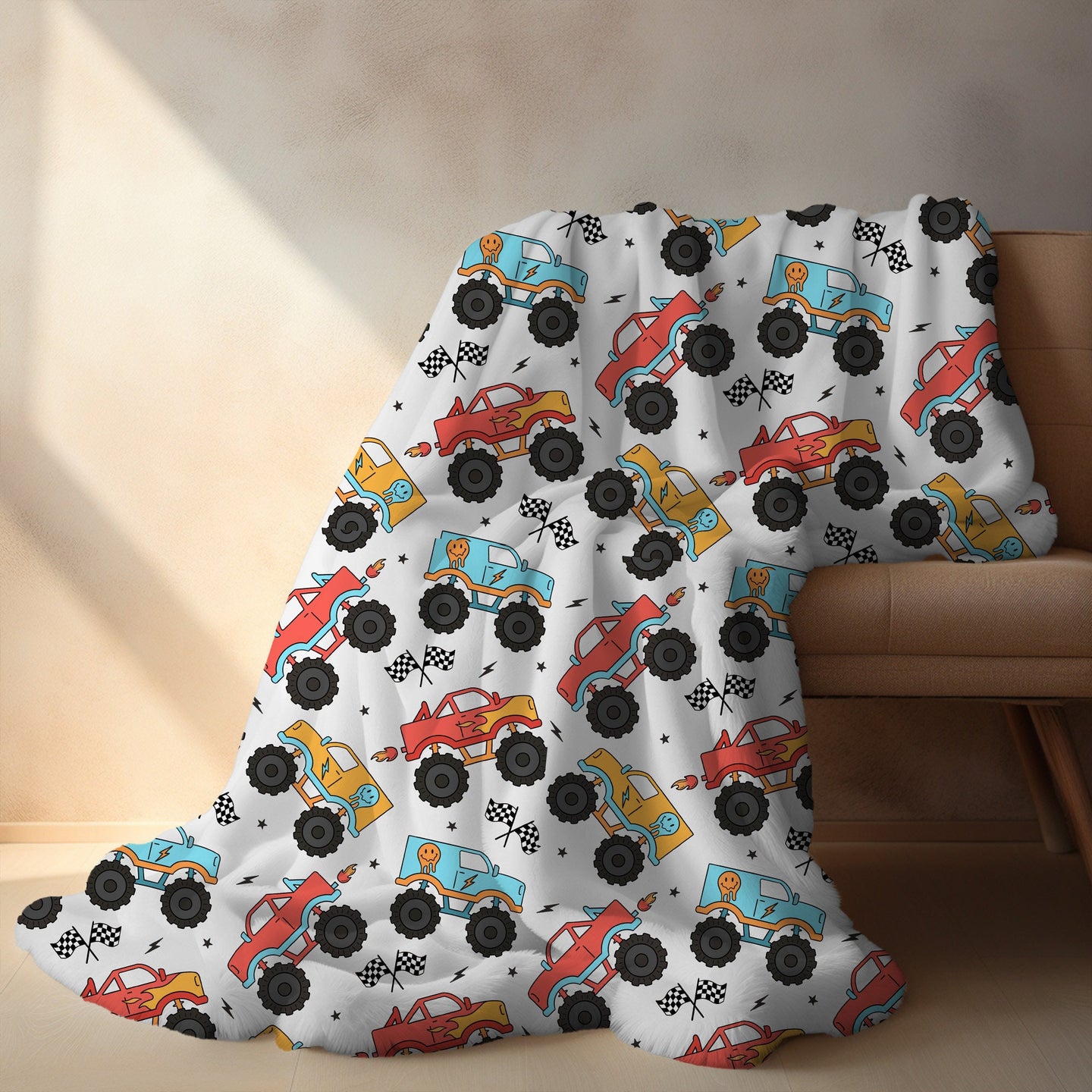 Personalized Blanket for Boys Monster Trucks