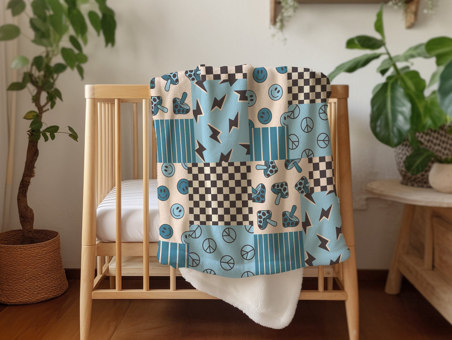 Personalized blanket for boys, Smiley face blanket, checkered throw, birthday gift for him, custom name baby blanket, baby shower gift