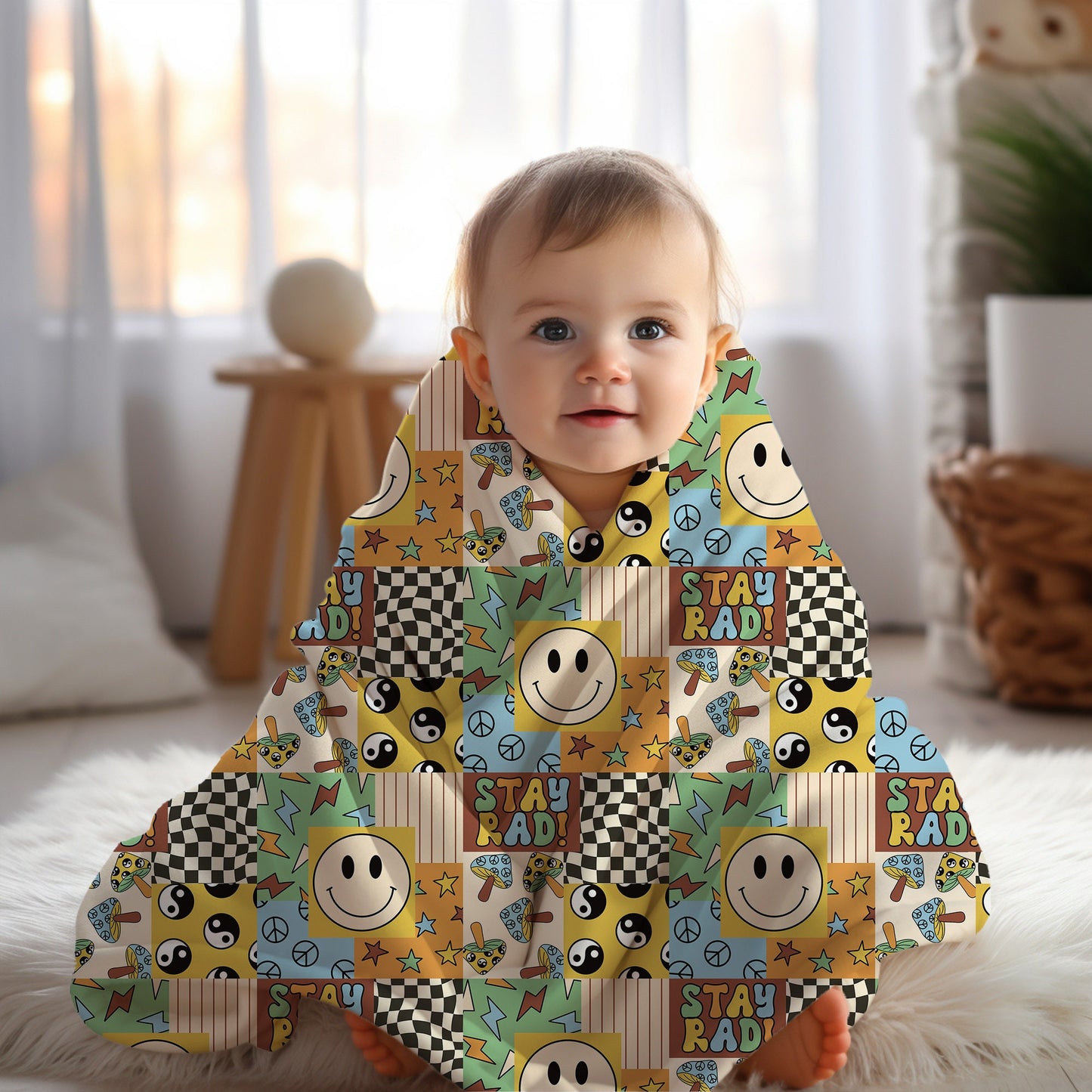 Personalized blanket for boys, Smiley face blanket, checkered throw, birthday gift for him, custom name baby blanket, baby shower gift