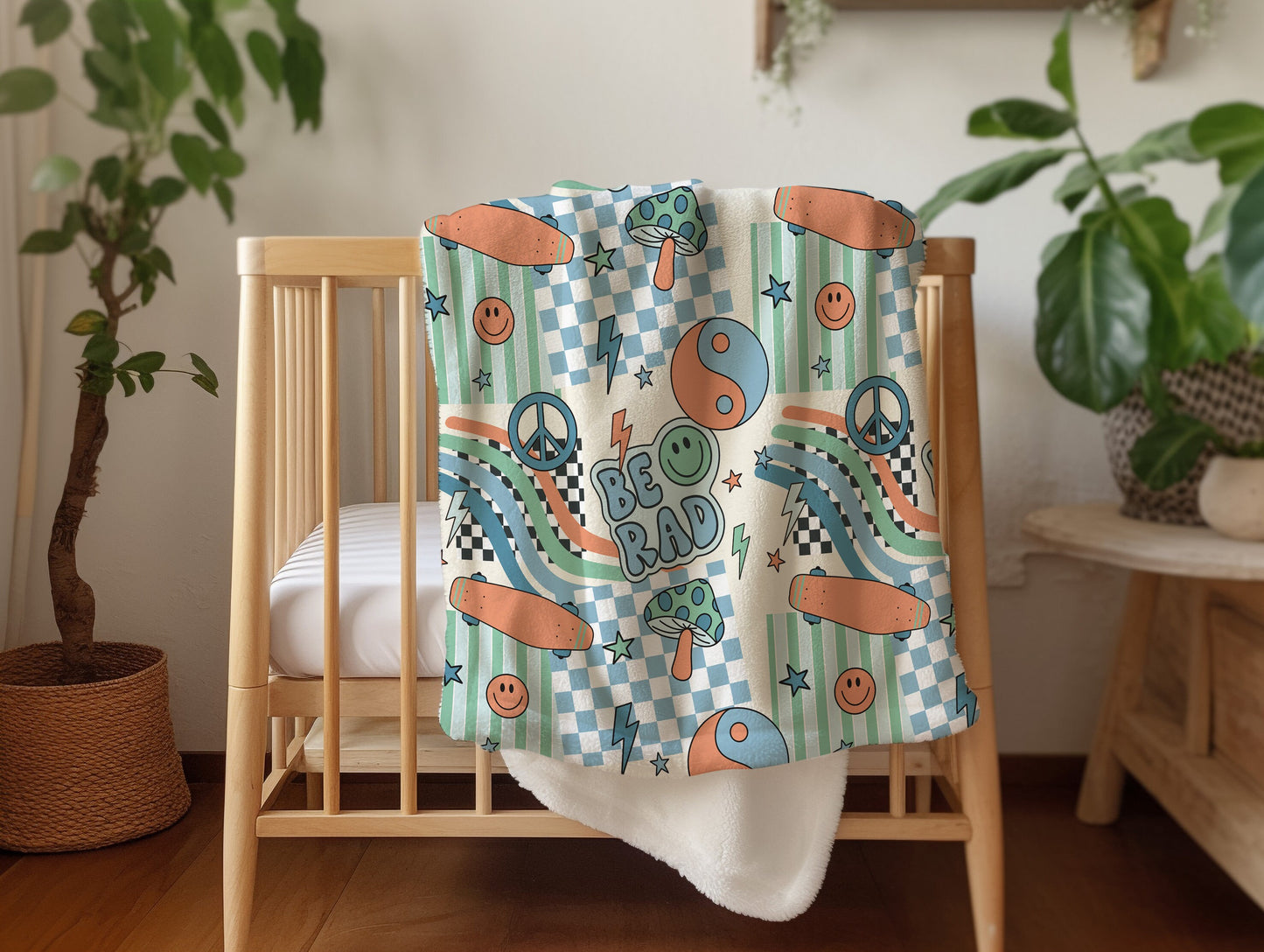 Personalized blanket for boys, Smiley face blanket, checkered throw, birthday gift for him, custom name baby blanket, baby shower gift
