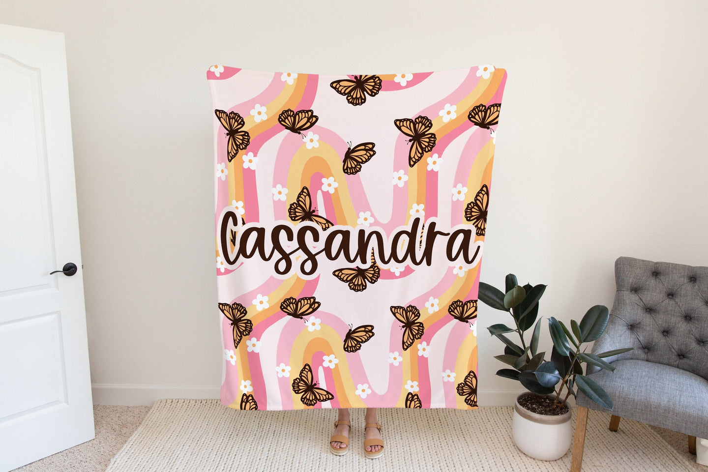 Personalized Pink Groovy Butterfly Blanket