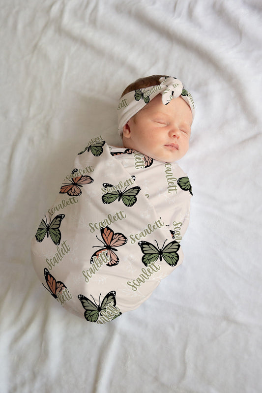 Personalized Butterfly Swaddle Bow Set Boho