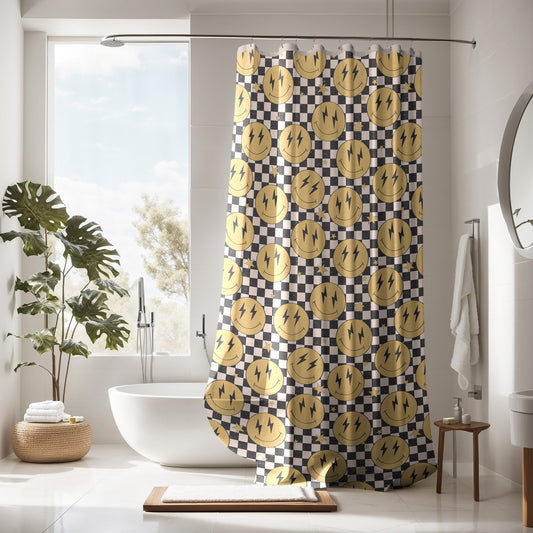 Smiley Face Shower Curtain Personalized boys, kids shower curtain retro, shower curtain boho, custom shower curtain, vintage shower curtain