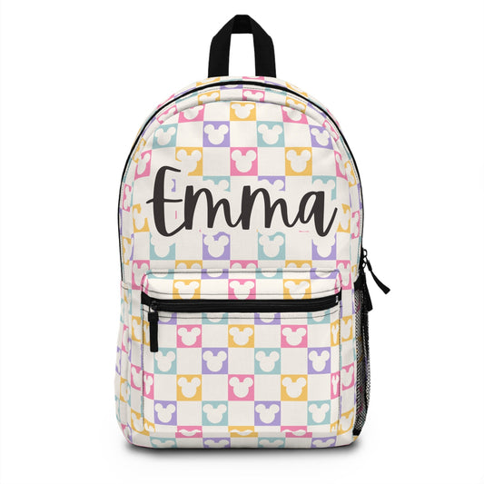 Personalized Backpack Disney Checkered, Back to school girls bag Kids toddler Backpack, Gifts for kids Girls Backpack, custom daycare bag