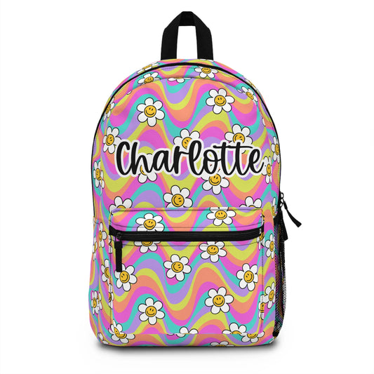 Personalized Backpack floral groovy, Back to school girls bag Kids toddler Backpack, Gifts for kids Girls Backpack, custom daycare bag