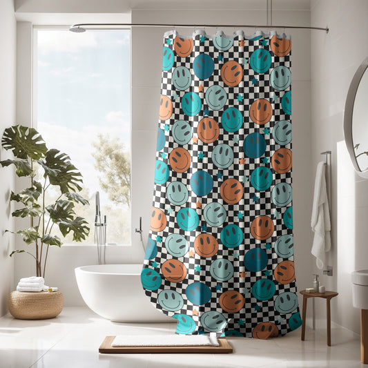 Smiley Face Shower Curtain Personalized boys, kids shower curtain retro, shower curtain boho, custom shower curtain, vintage shower curtain