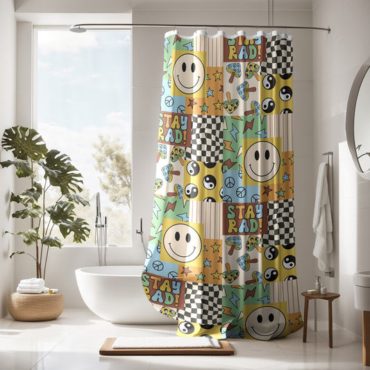 Shower Curtain Personalized boys patchwork, kids shower curtain retro, shower curtain boho, custom shower curtain, vintage shower curtain