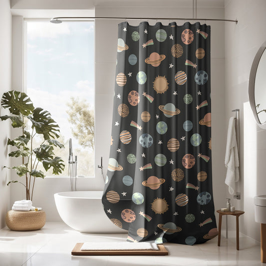 Boys Shower Curtain Personalized Planets, kids shower curtain Outerspace, shower curtain boho, custom shower curtain, vintage shower curtain