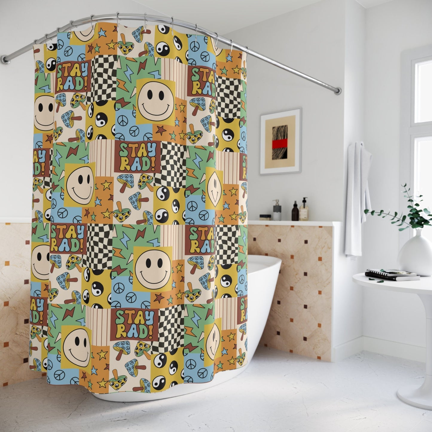 Shower Curtain Personalized boys patchwork, kids shower curtain retro, shower curtain boho, custom shower curtain, vintage shower curtain