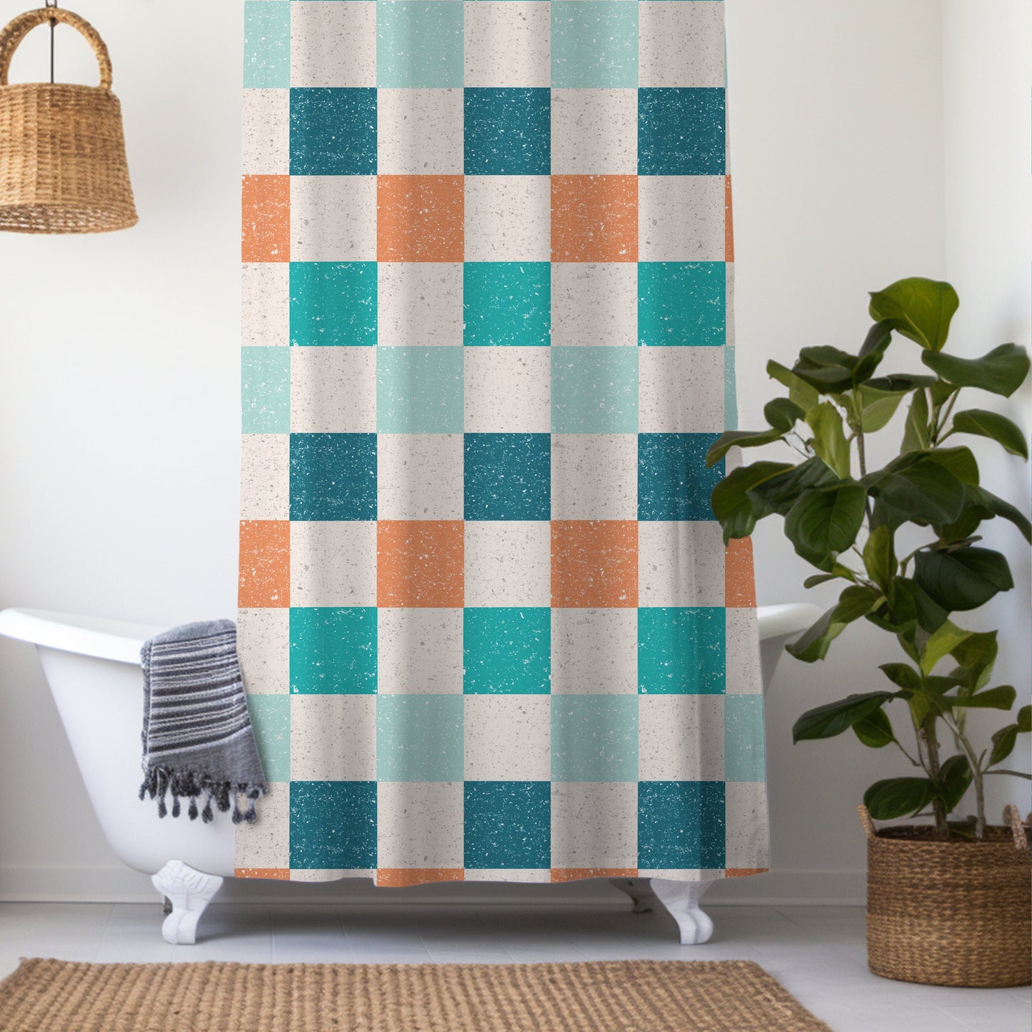 Checkered Shower Curtain Personalized boys, kids shower curtain retro, shower curtain boho, custom shower curtain, vintage shower curtain