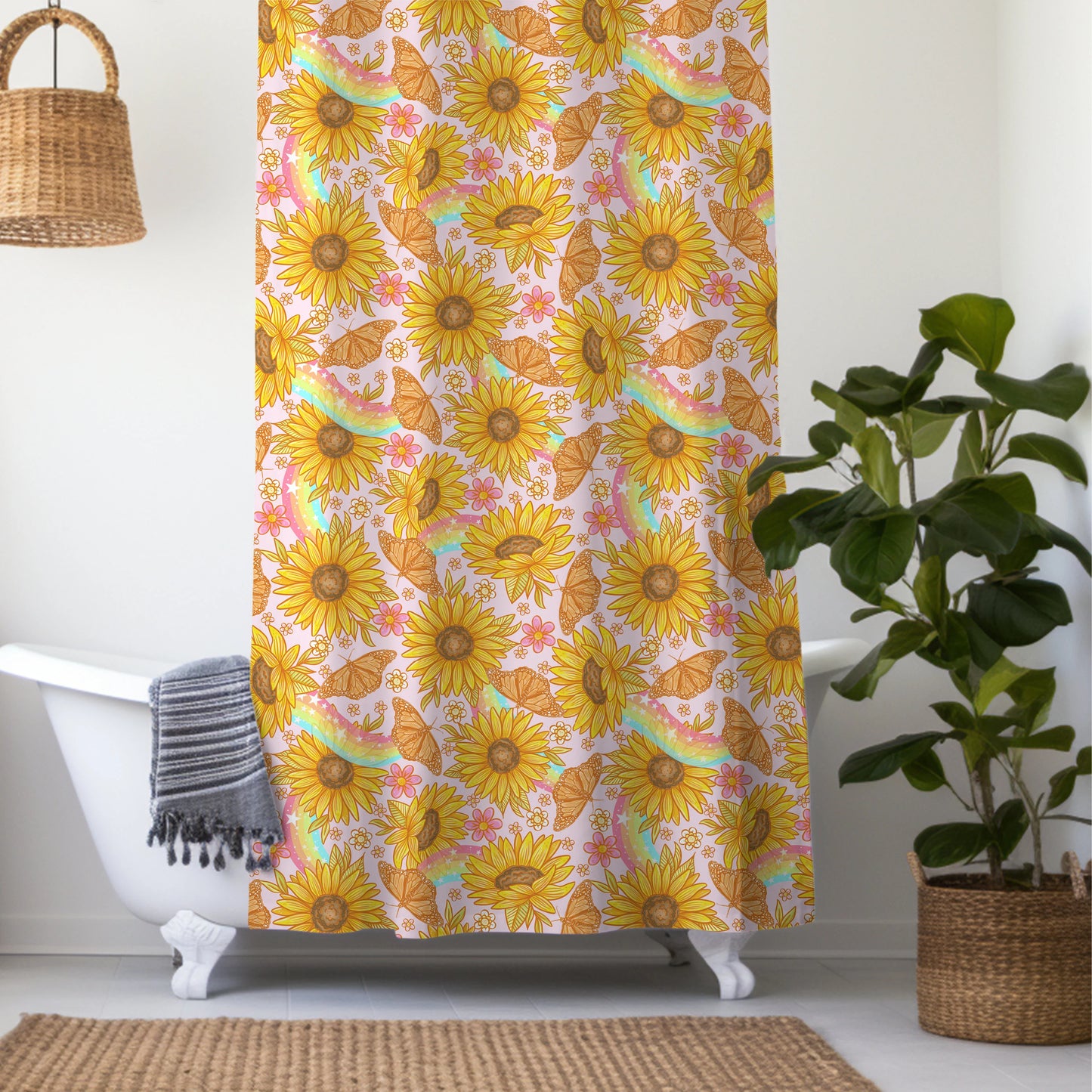 Yellow Floral Boho Shower Curtain Personalized