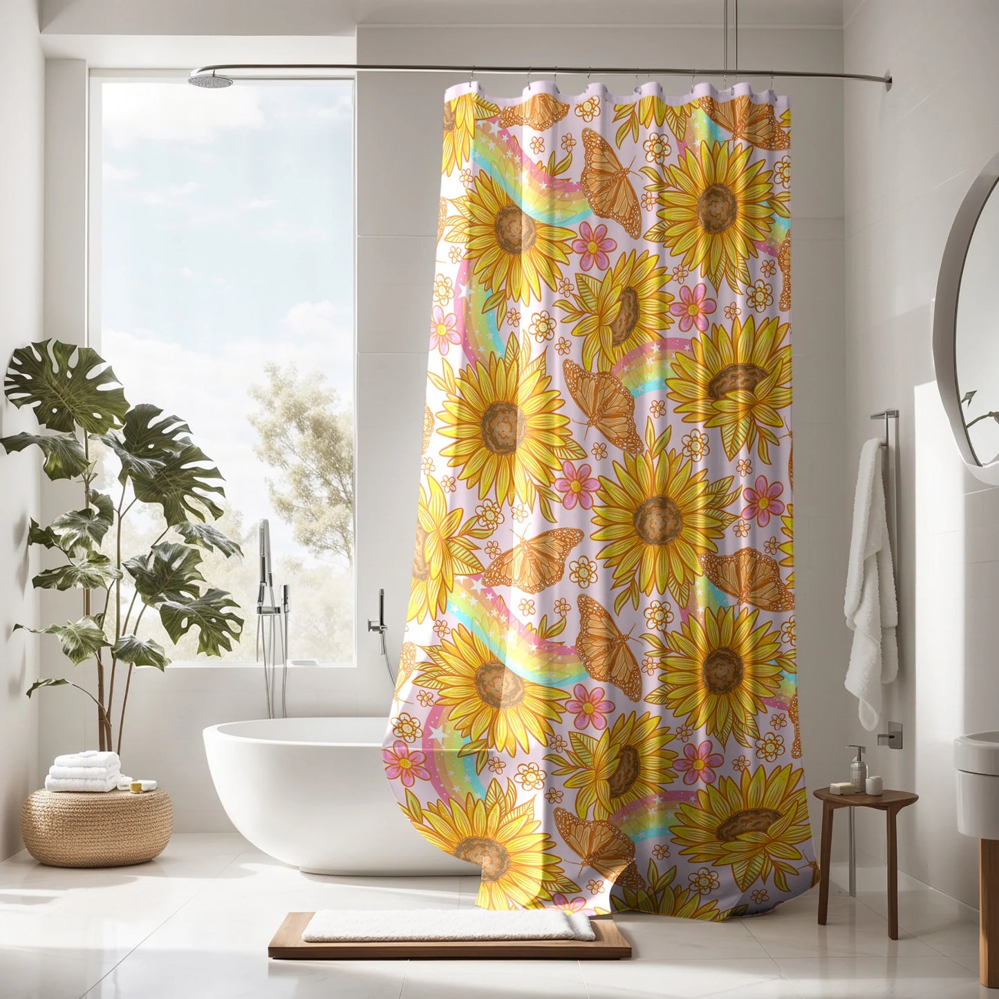 Yellow Floral Boho Shower Curtain Personalized