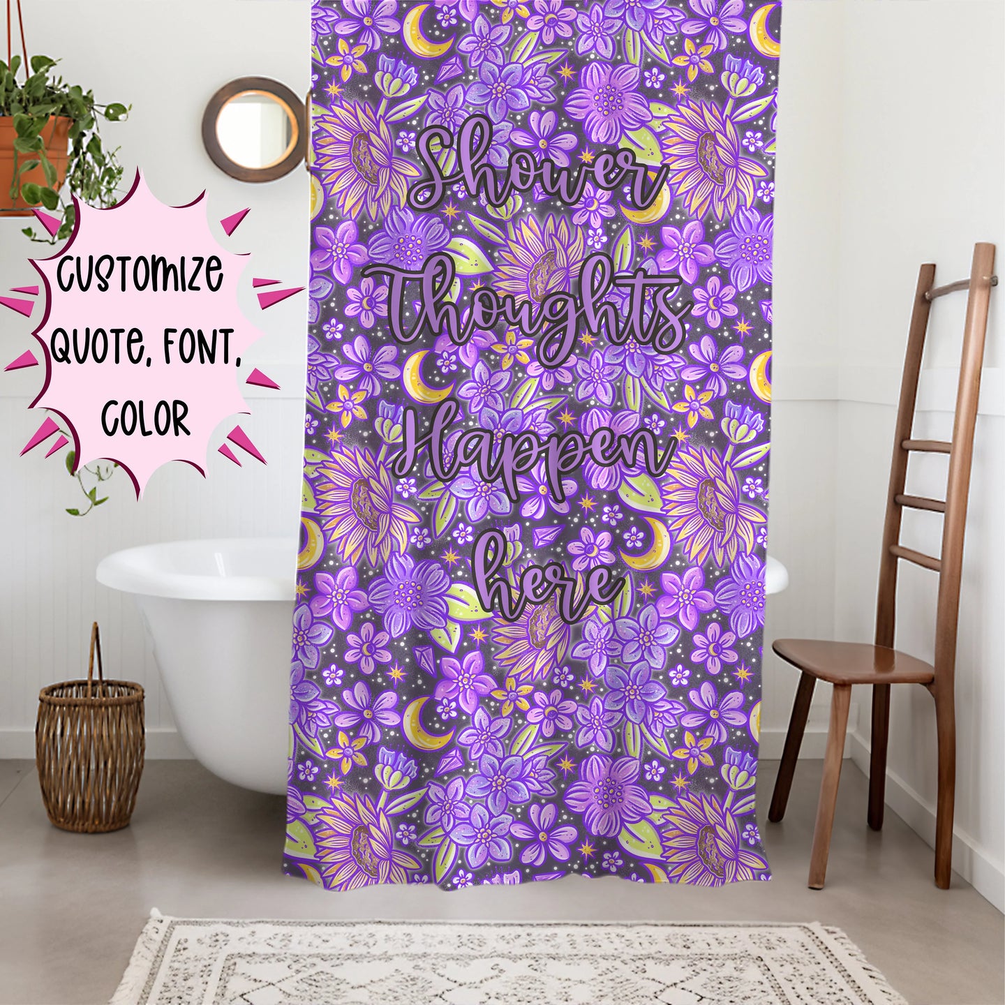 Personalized Purple Boho Shower Curtain