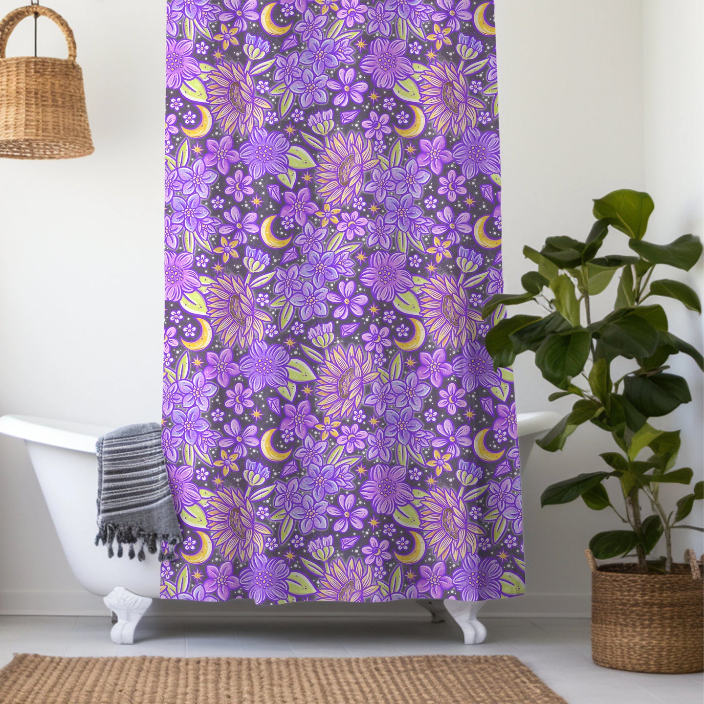 Personalized Purple Boho Shower Curtain