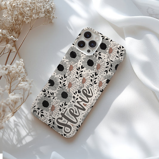 Personalized Dark Floral MAGSAFE iPhone 16, 15, 14, 13 pro max plus, custom name tough phone case